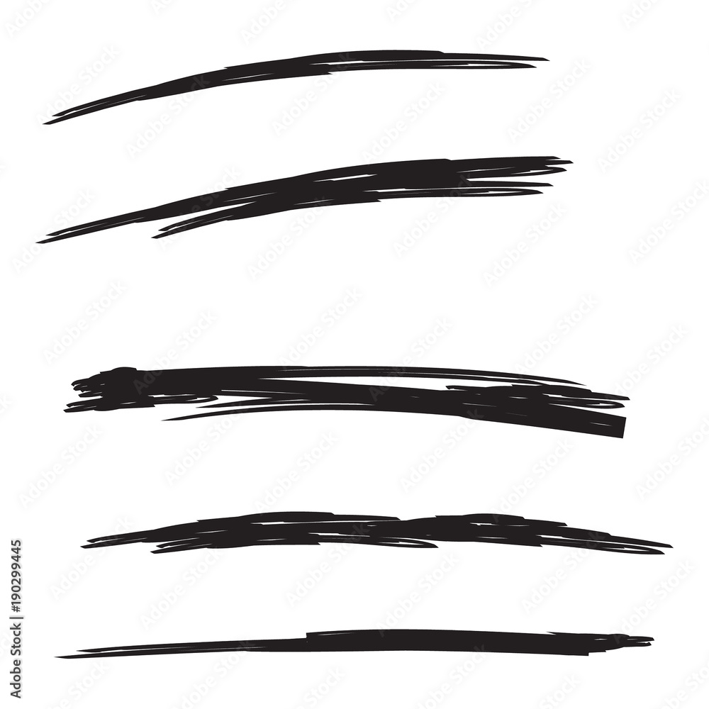 Vector set of hand drawn underline. Felt tip brush smears. Paint stripe