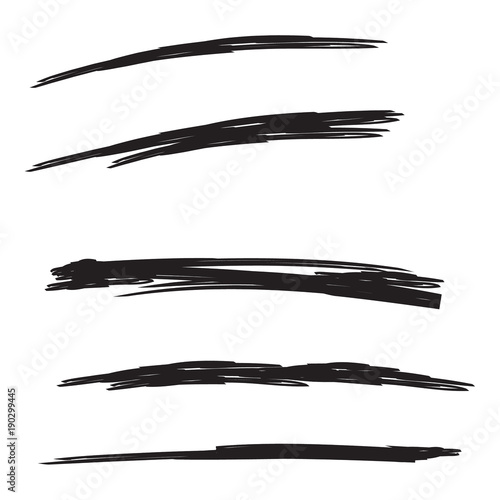Vector set of hand drawn underline. Felt tip brush smears. Paint stripe.