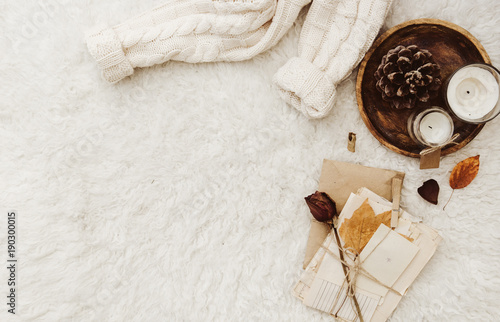 Winter cozy composition with copy space