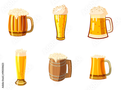 Foto Glass of beer icon set, cartoon style