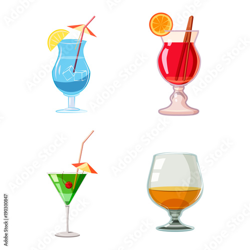 Cocktail icon set, cartoon style