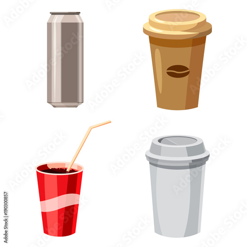 Fast drinks icon set, cartoon style