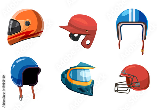 Sport helmet icon set, cartoon style photo
