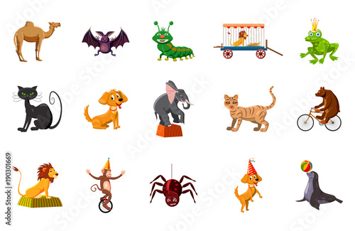 Animals icon set, cartoon style