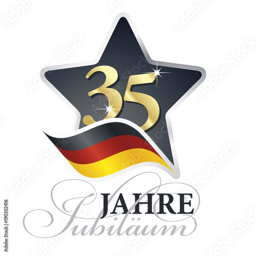 35 years anniversary (German language - 35 Jahre Jubiläum) isolated black star flag logo icon