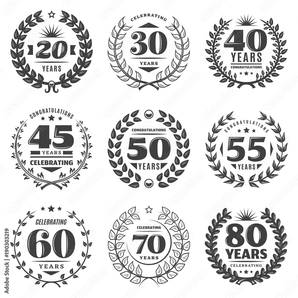 Obraz premium Vintage Monochrome Anniversary Labels Set