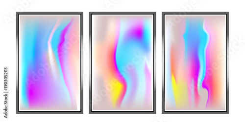 Vector Metallic Holographic Background Set. Neon shining background.