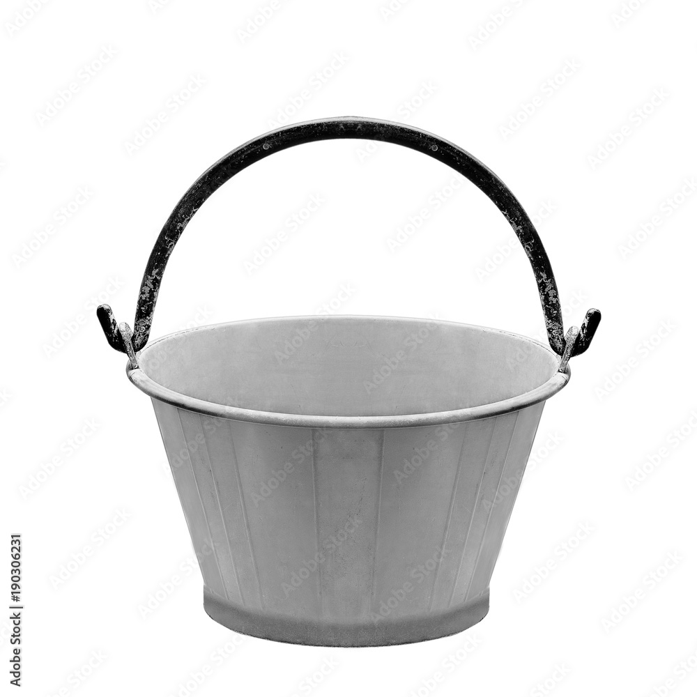 Old pail for about cement work on white background Old pail for about cement work on white background
