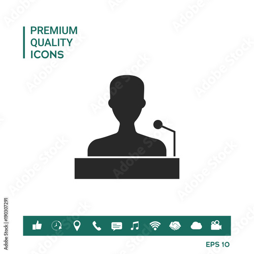 Speaker, orator speaking from tribune icon