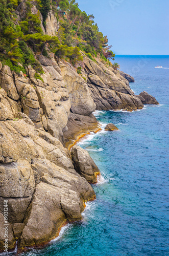 Rocks and sea in Portofino, Liguria, Italy