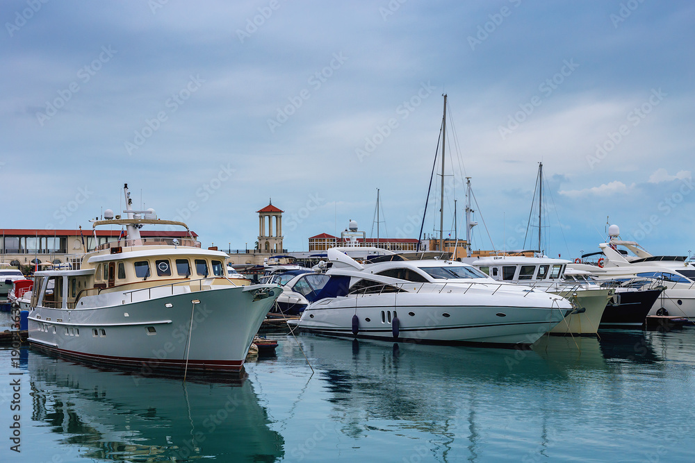 sailing boats in Havana Sochi sea port on a background marine station sailing boats in Havana Sochi sea port on a background marine station