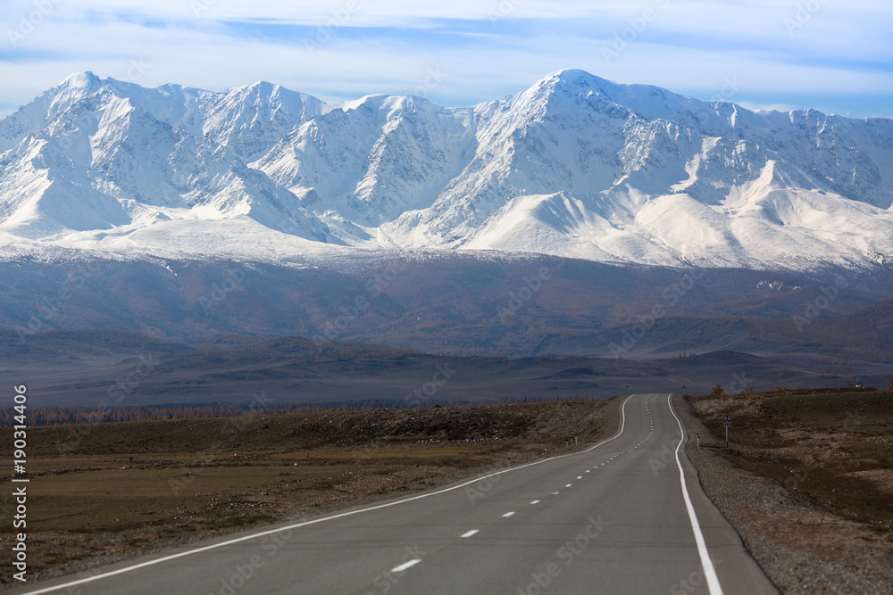 Chuya highway at mountain North-Chuya ridge, Altai mountains, Russia. Chuya highway at mountain North-Chuya ridge, Altai mountains, Russia.