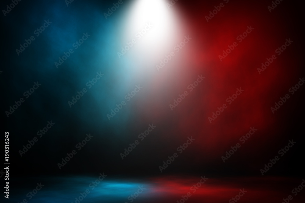 Spotlight fight and match red and blue smoke background. - obrazy, fototapety, plakaty 