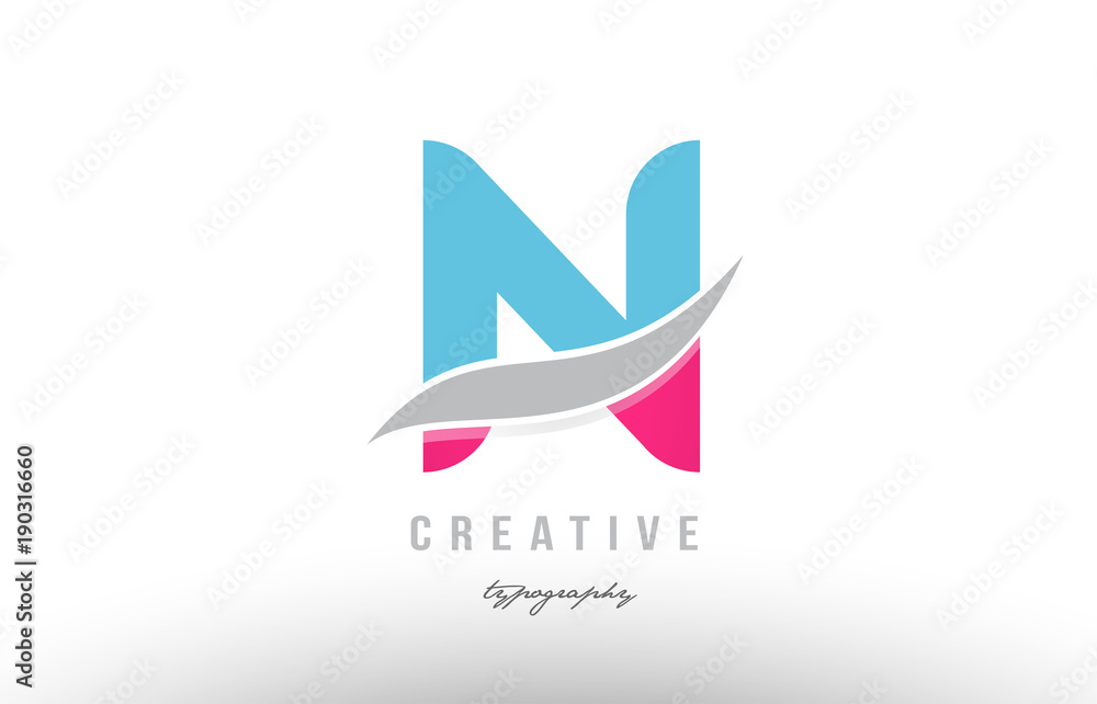 n blue pink modern alphabet letter logo icon design