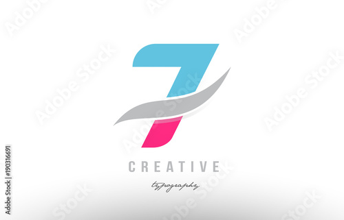 7 blue pink modern number logo icon design