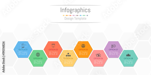 Infographic design elements for your business data with 8 options, parts, steps, timelines or processes. Vector Illustration.