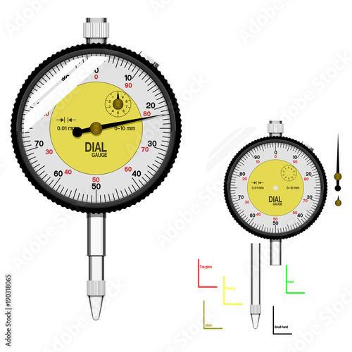 Basic dial gauge on transparent background. The unique components are perfect assembly.For variation of dimension which you want to measure
