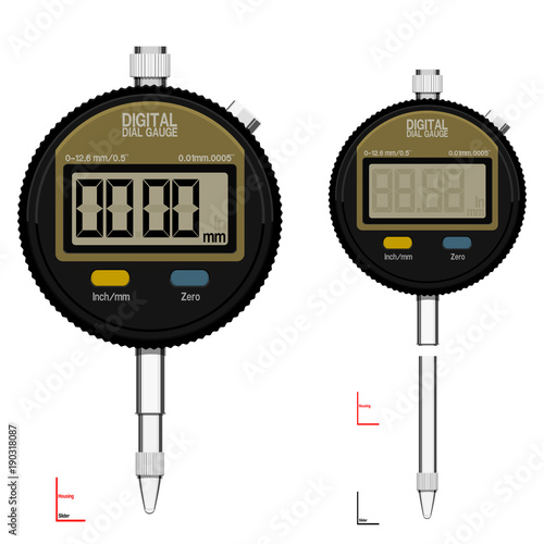 Digital dial gauge on transparent background. The unique components are perfect assembly.For variation of dimension which you want to measure
