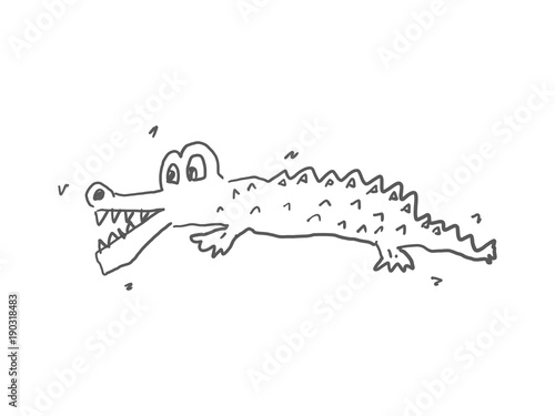 ワニのイラスト 子供の落書き風ゆるい絵 線画モノクロ塗り絵用 Stock Illustration Adobe Stock