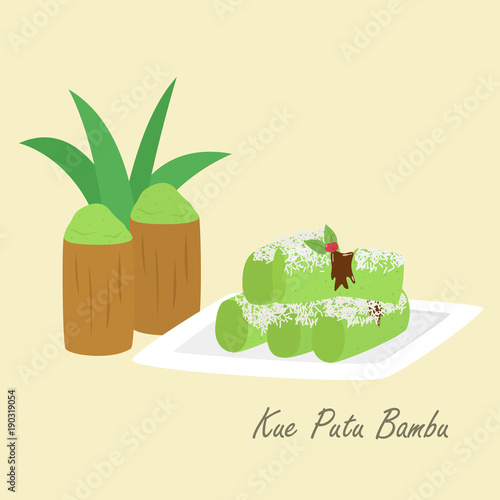 Kue Putu Bambu  Indonesian traditional cake. Indonesian traditional dessert cartoon vector