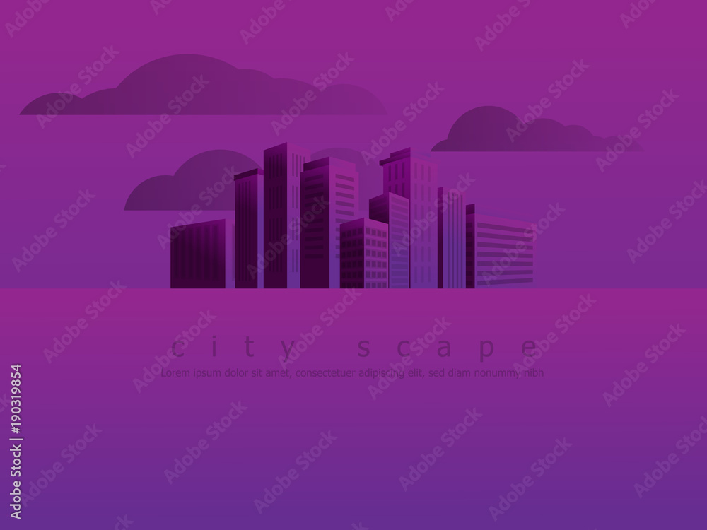 urban landscape, city skyline in  purple background