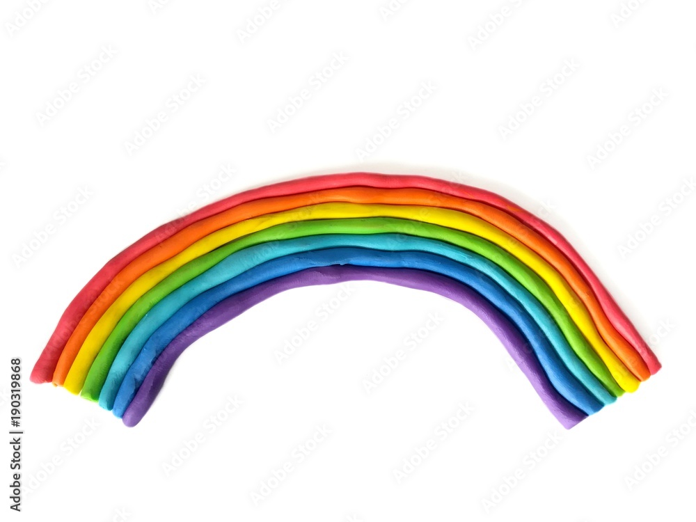 Colorful plasticine clay handmade are beautiful rainbow on white background, cute natural dough Colorful plasticine clay handmade are beautiful rainbow on white background, cute natural dough