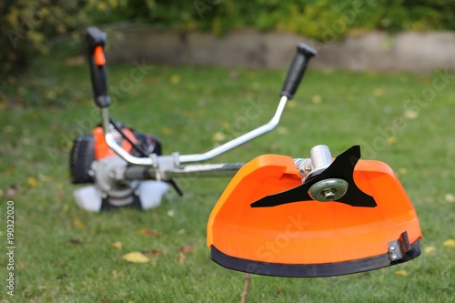 Brush cutter metal knife in garden