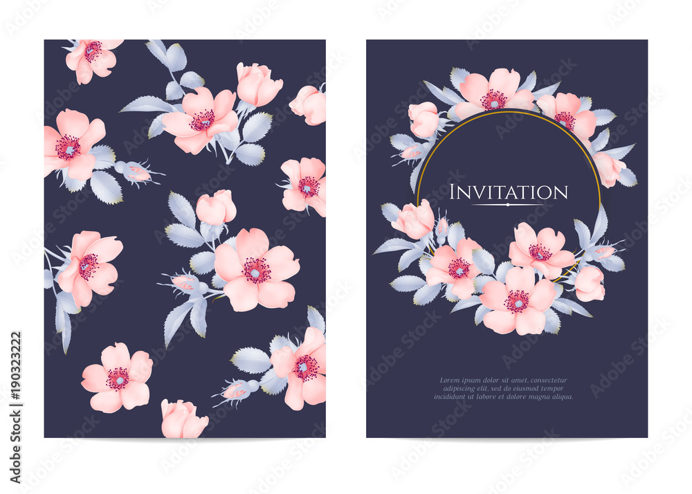 Wedding invitation with wild rose flowers Wedding invitation with wild rose flowers