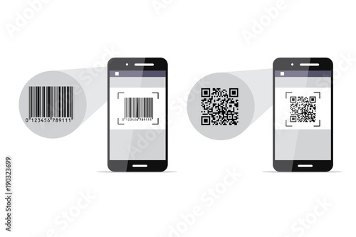 Barcode and QR-code scanning phones. Vector illustration.