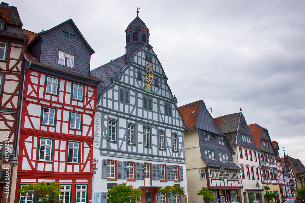 Fachwerkgebäude-Gruppe am Marktplatz in Butzbach, Hessen