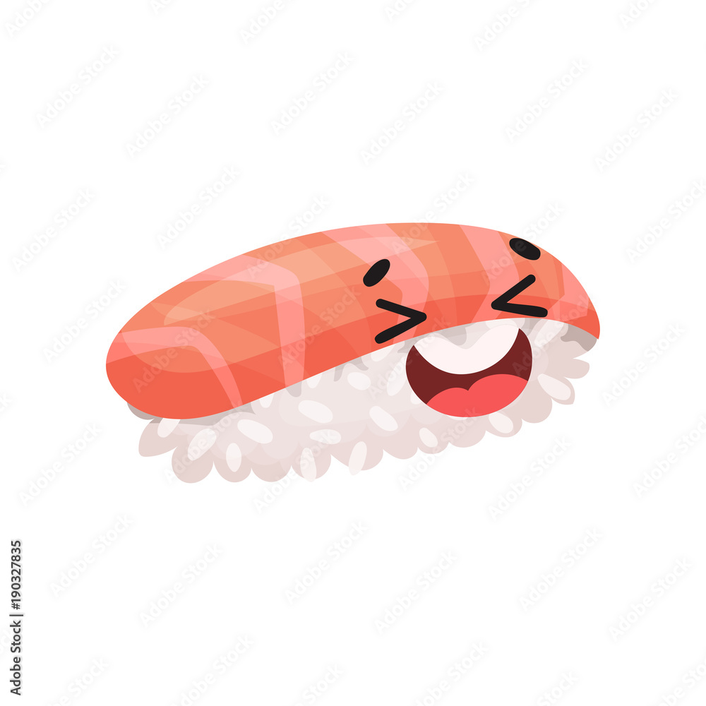 Cute Nigiri sushi character with funny face, Japanese food cartoon vector Illustration Cute Nigiri sushi character with funny face, Japanese food cartoon vector Illustration