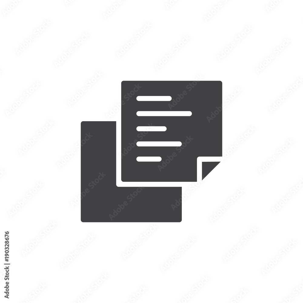 Document copy icon vector, filled flat sign, solid pictogram isolated on white. Sticky notes symbol, logo illustration. Document copy icon vector, filled flat sign, solid pictogram isolated on white. Sticky notes symbol, logo illustration.