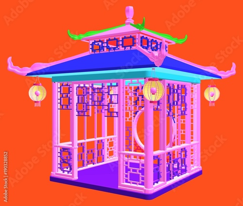 Traditional Chinese Gazebo Garden Pavilion Colorful Illustration Vector 
