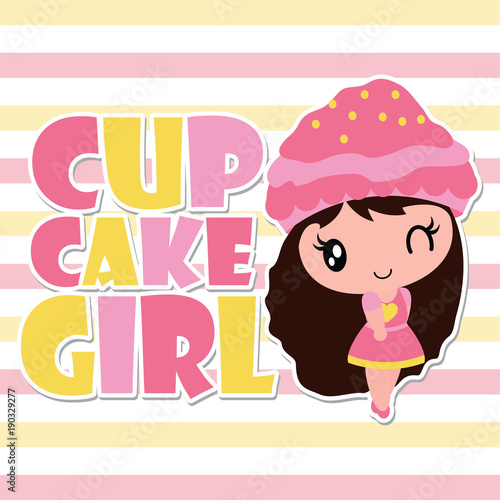 Cute cupcake girl vector cartoon illustration for Kid t-shirt background design, postcard, and wallpaper
