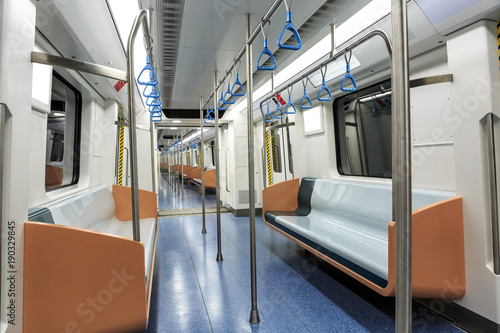 empty metro train interior scene in shanghai,China