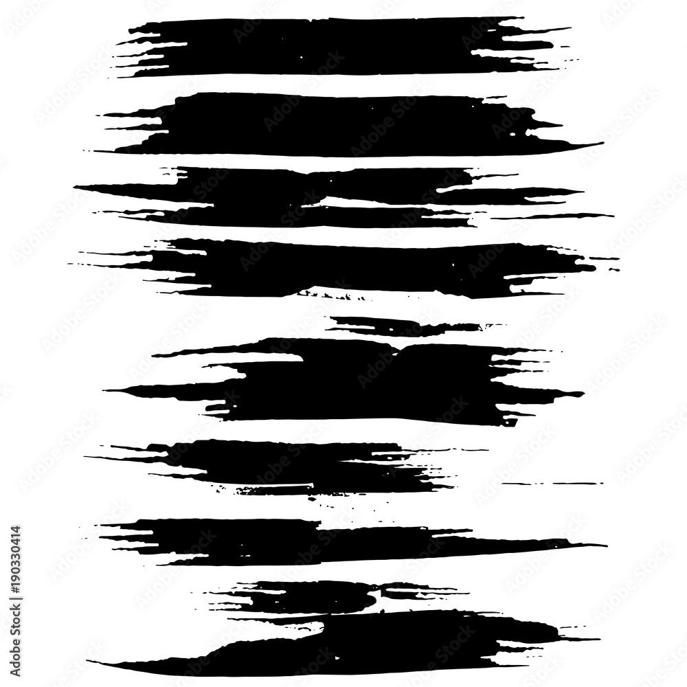 Grunge ink brush strokes set. Freehand black brushes. Handdrawn dry brush black smears. Modern vector illustration. Grunge ink brush strokes set. Freehand black brushes. Handdrawn dry brush black smears. Modern vector illustration.