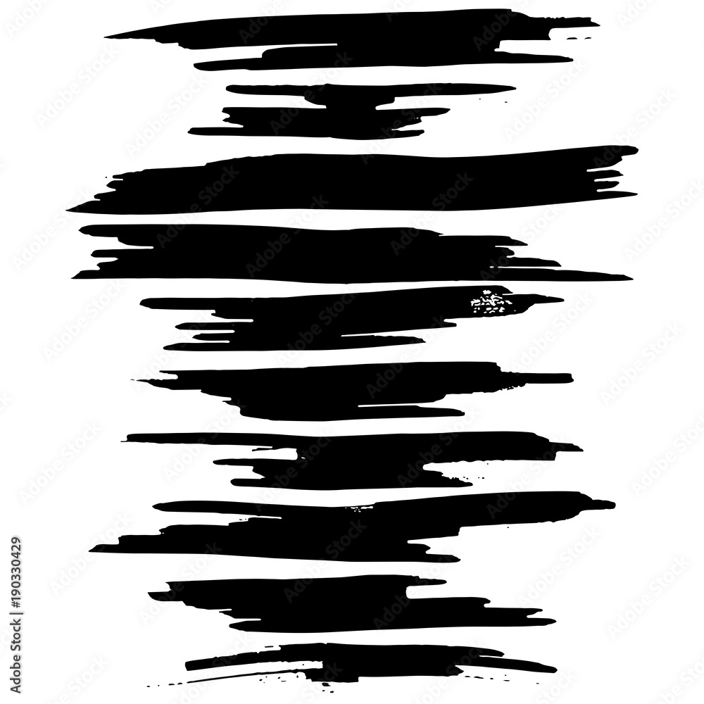 Grunge ink brush strokes set. Freehand black brushes. Handdrawn dry brush black smears. Modern vector illustration. Grunge ink brush strokes set. Freehand black brushes. Handdrawn dry brush black smears. Modern vector illustration.