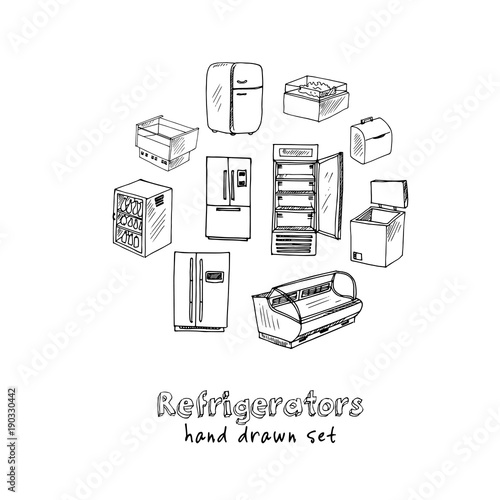 Hand drawn doodle refrigerator set.