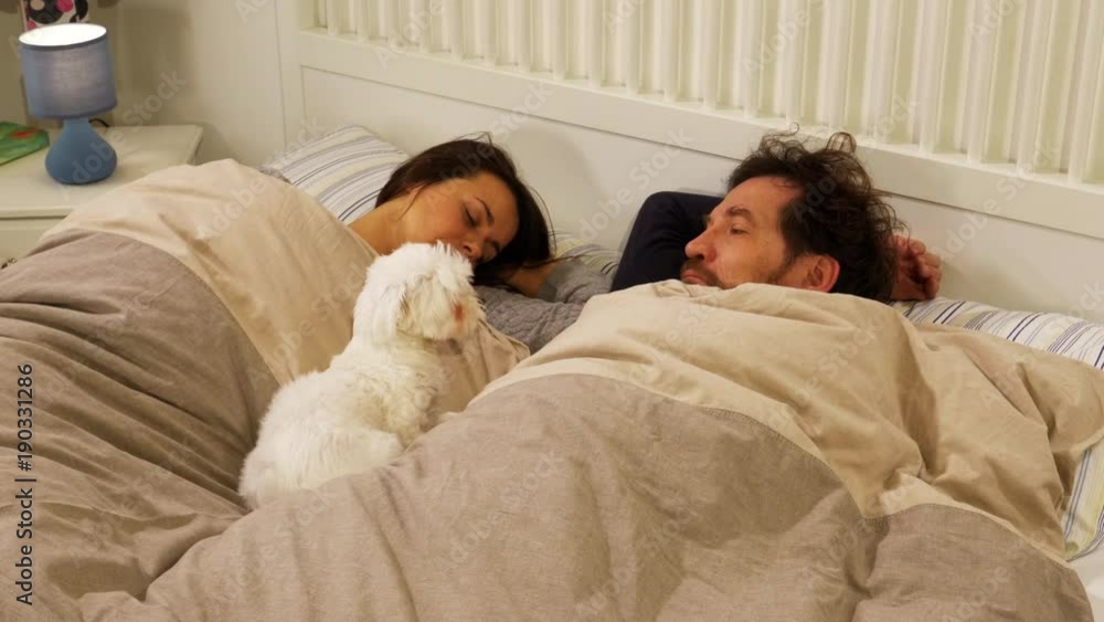 Husband not able to sleep wife snoring at night in bed slow motion Husband not able to sleep wife snoring at night in bed slow motion