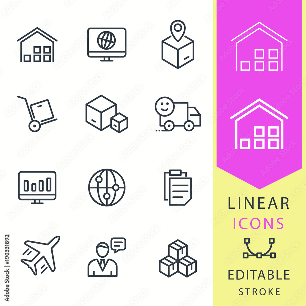 Logistics - line vector icon set. Editable stroke. Logistics - line vector icon set. Editable stroke.