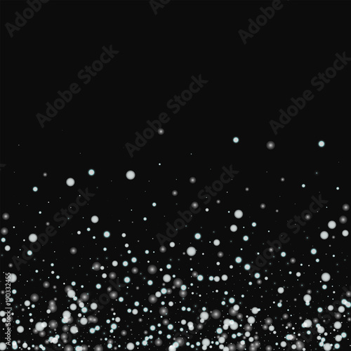 Beautiful falling snow. Scatter bottom gradient with beautiful falling snow on black background. Graceful Vector illustration.