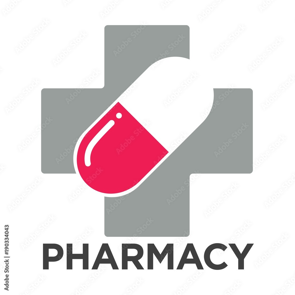 Pharmacy or drugstore vector cross and pill isolated icon template Pharmacy or drugstore vector cross and pill isolated icon template