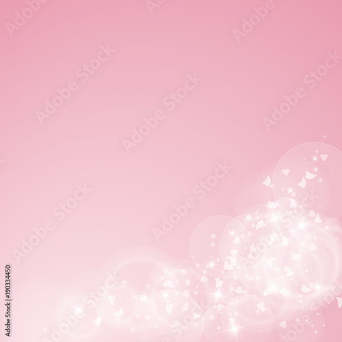 Falling hearts valentine background. Bottom right corner on pink background. Falling hearts valentines day elegant design. Vector illustration.