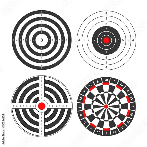Shooting range targets vector icons template for darts and gun shoot aims