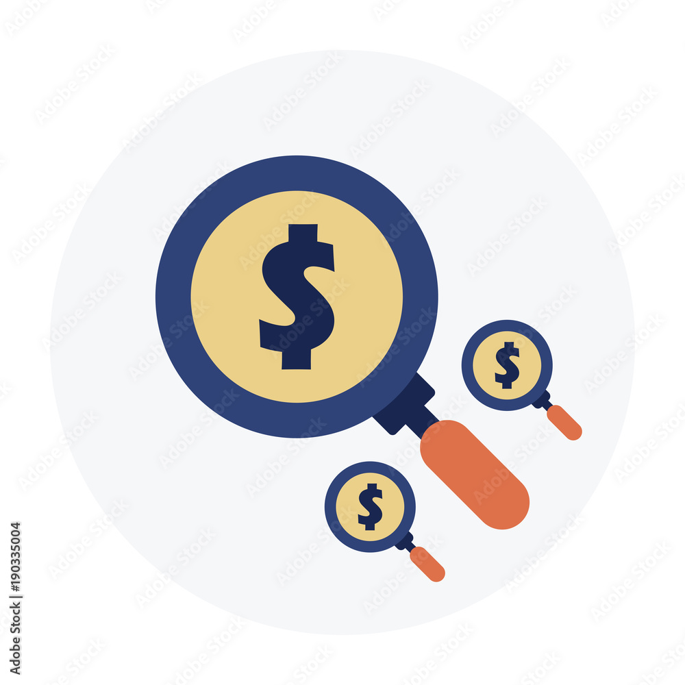 Fototapeta premium Dollar search flat icon on white background