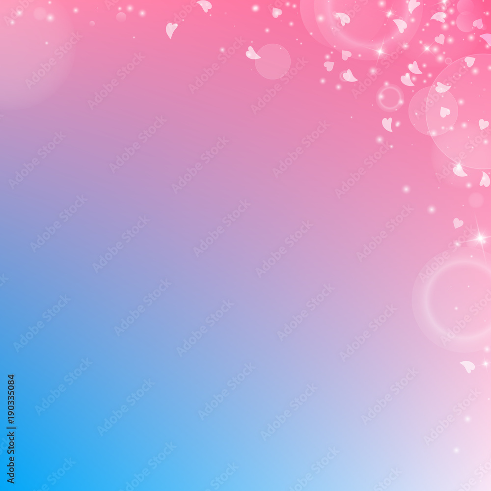 Falling hearts valentine background. Abstract right top corner on color transition background. Falling hearts valentines day imaginative design. Vector illustration.