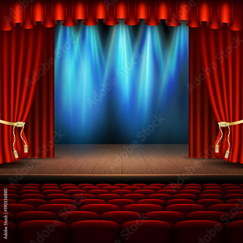 Stage with red curtain. EPS 10 vector