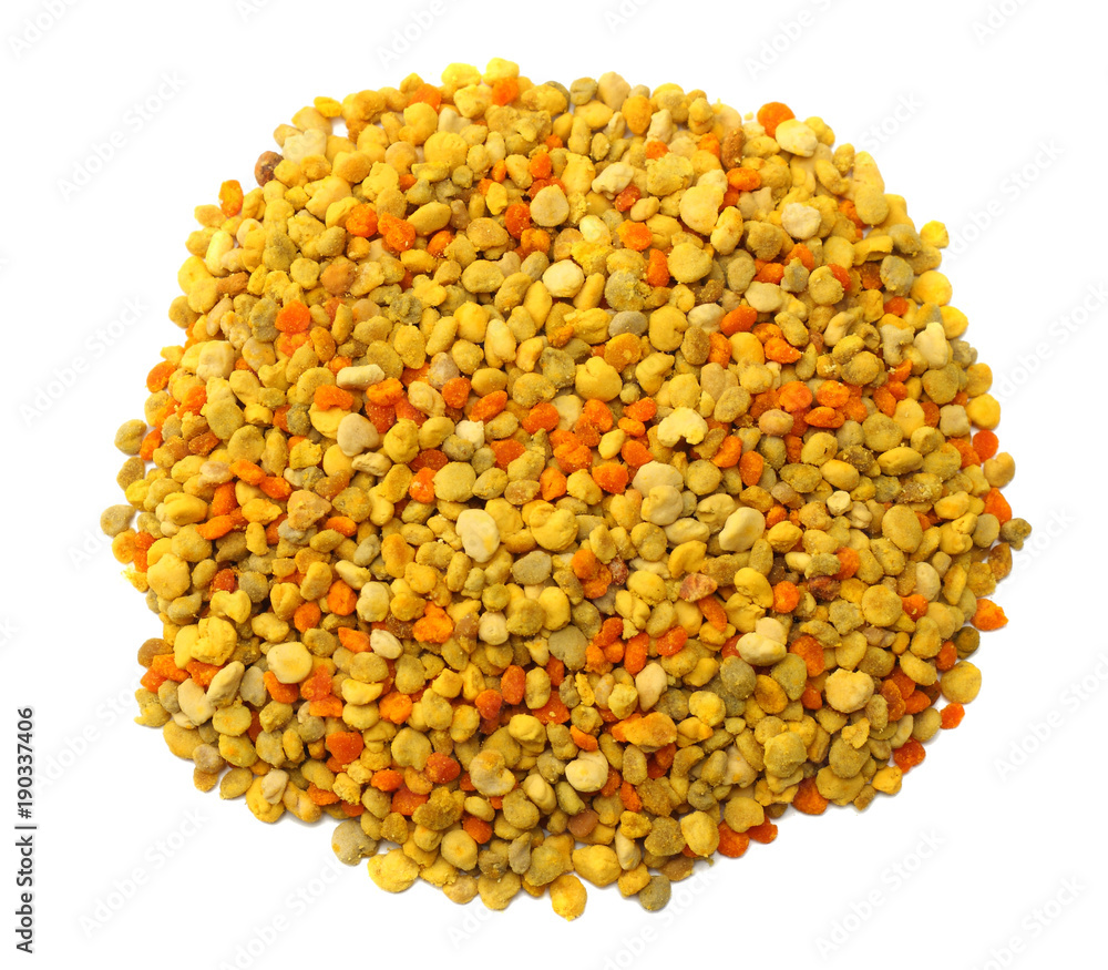 Honey bee pollen isolated on white background. top view Honey bee pollen isolated on white background. top view