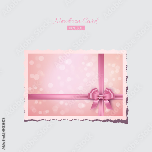Pink vintage newborn or valentine card. Vector retro greeting newborn postcard.