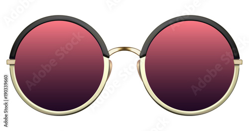 Sunglasses with red lens and gold metalic frame